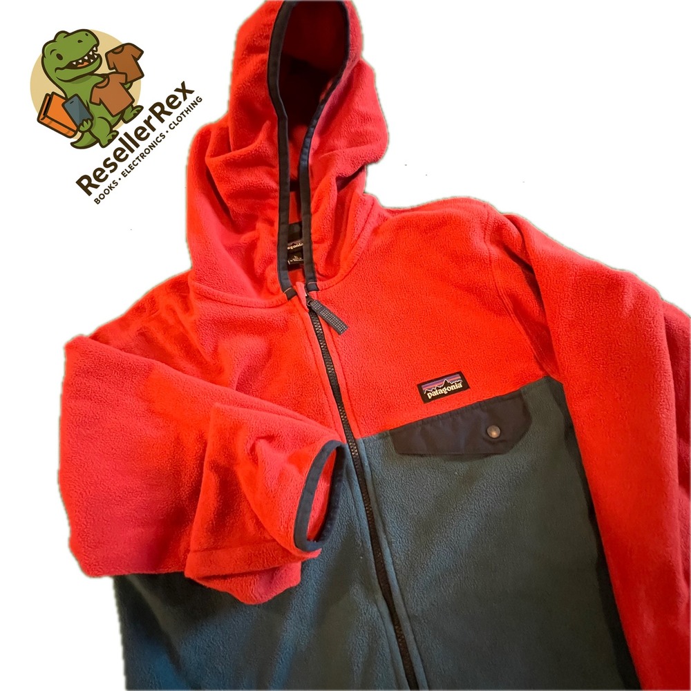 patagonia kids' micro d snap-t fleece jacket Red Blue Color Block Zip Up Size L